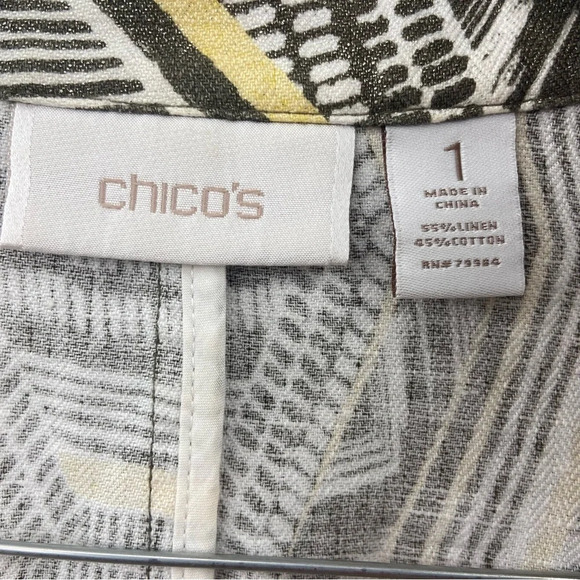 Chico’s Shimmer Heidi Geometric Print Linen Blend Cardigan Jacket Size 1 Medium - Picture 8 of 8